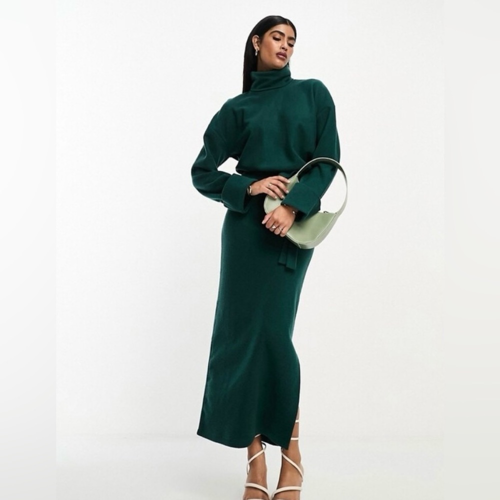ASOS turtle neck belted maxi sweater dress in pine green